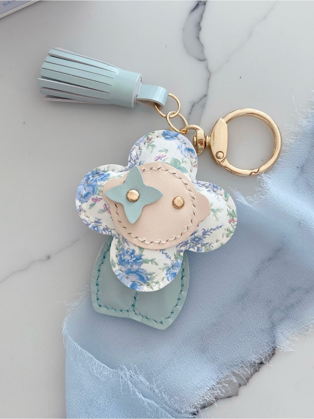Handmade Vivienne Doll Leather Bag Charm - Pastel Blue